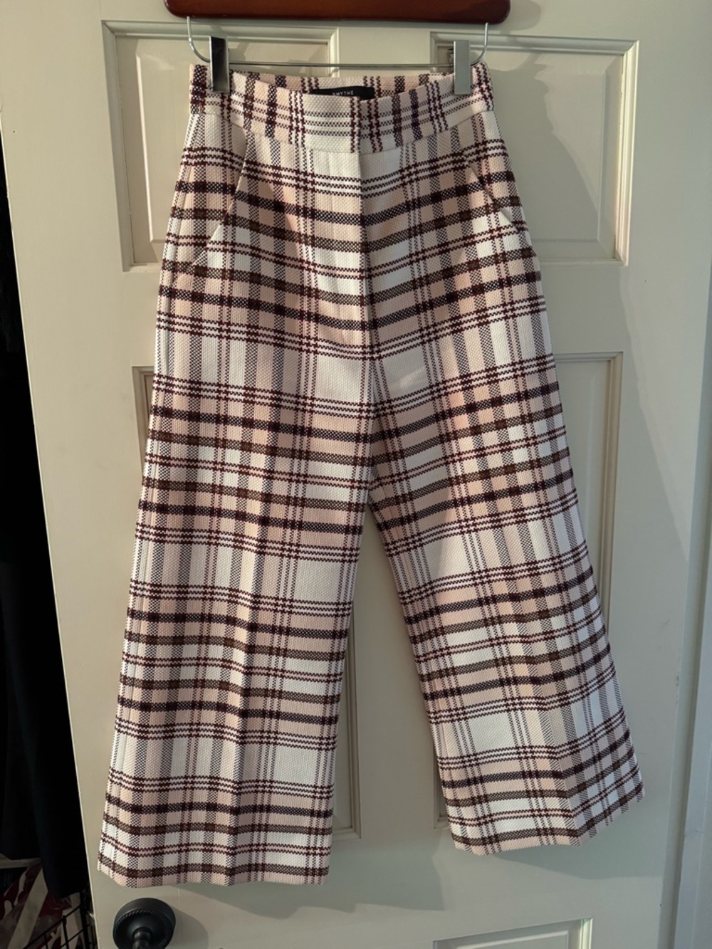 Smythe Cream and Brown Plaid Wide Leg Pants